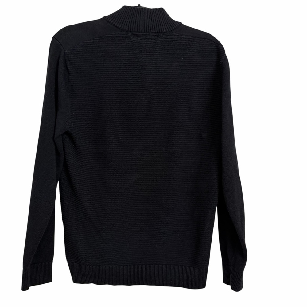 INC International Concepts Black Quarter Zip Snap ribbed knit Sweater Medium - Picture 6 of 8